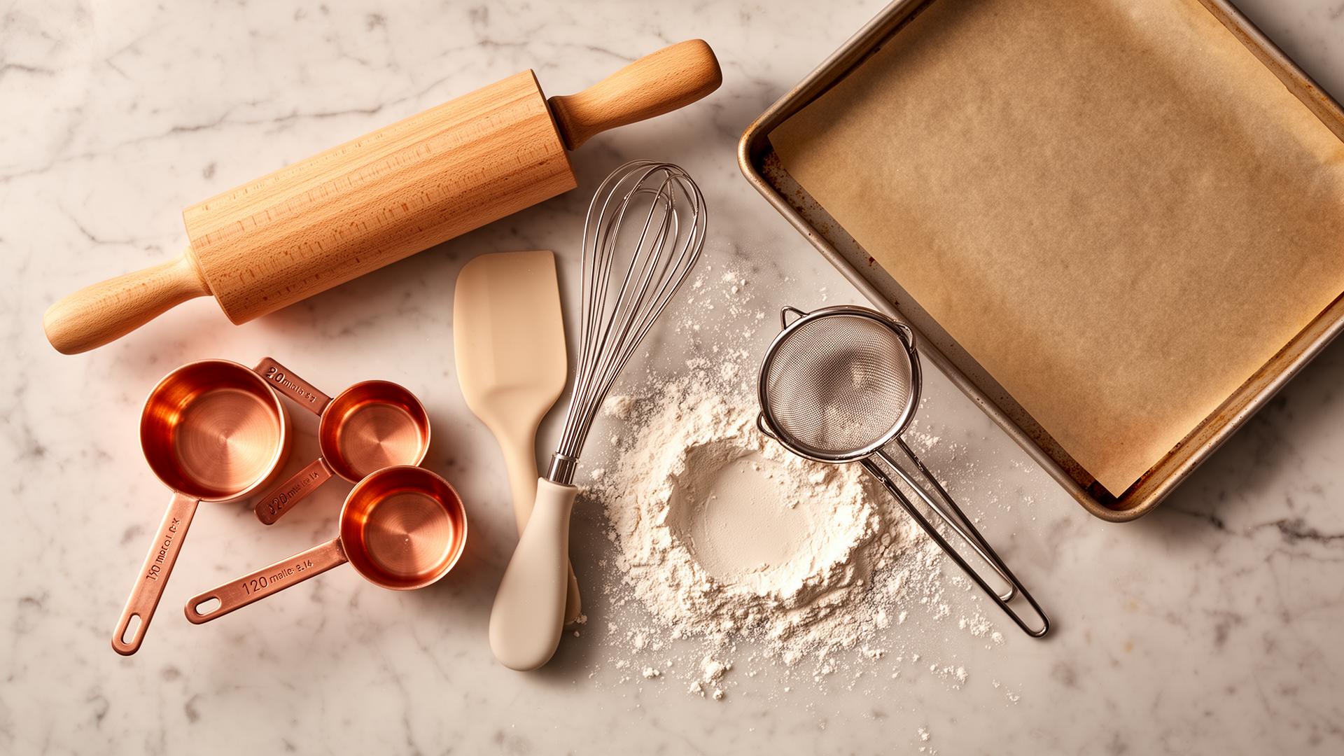 Baking tools on marble countertop